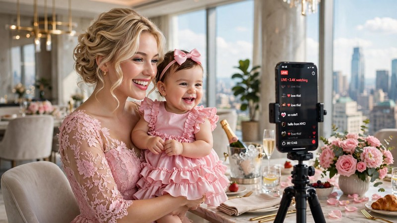 In the middle of family lunch, she sets up her phone and goes LIVE with the baby. What is she really after?