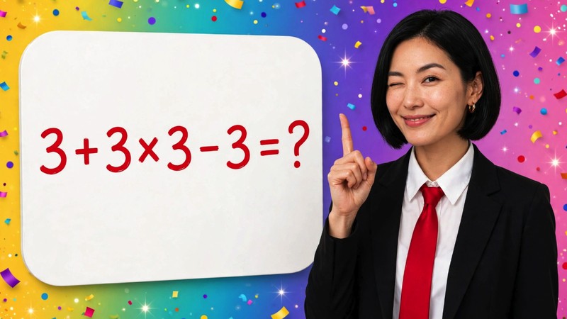 Solve without a calculator: 3 + 3 × 3 − 3 = ?